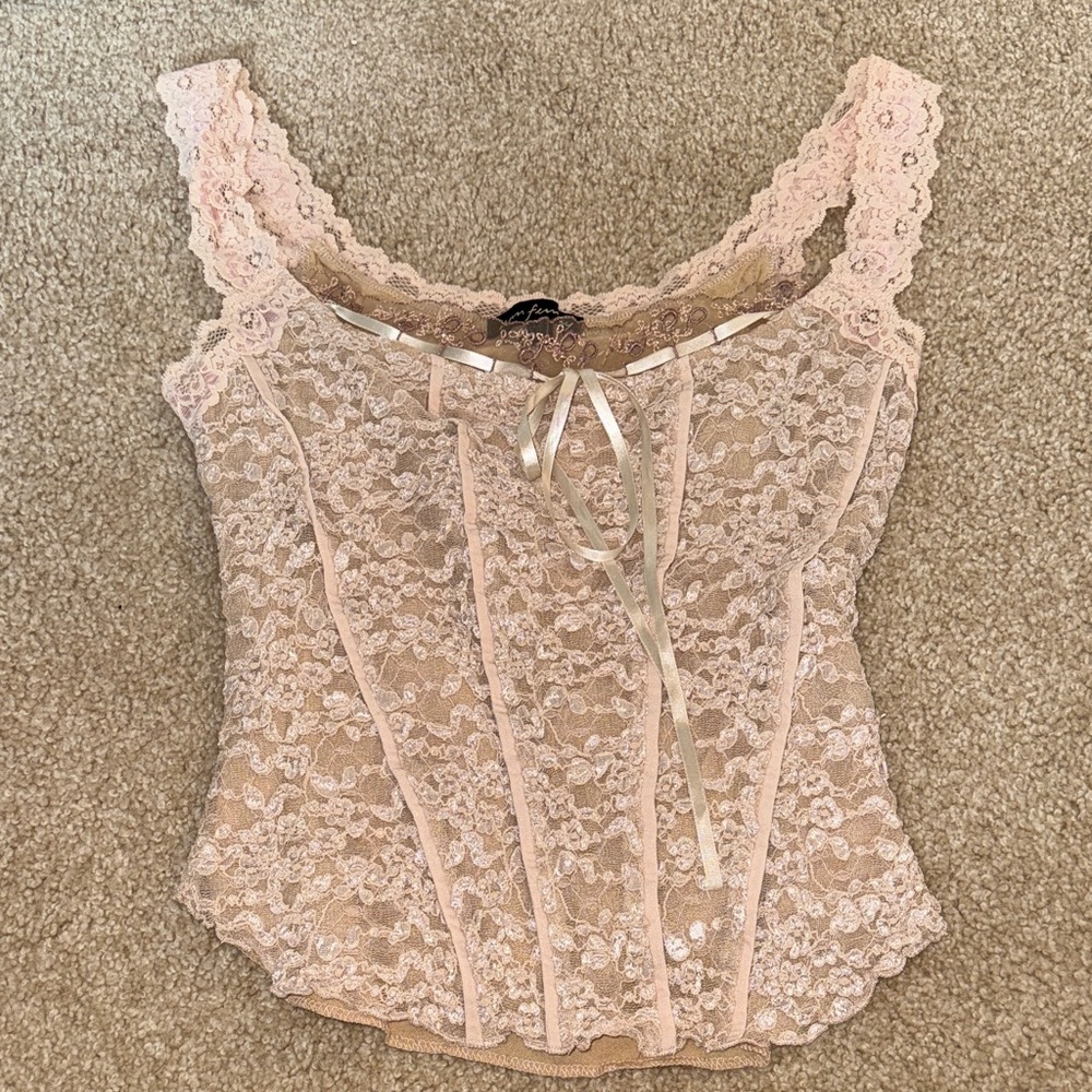 Lace Corset Top in Pink and Cream
